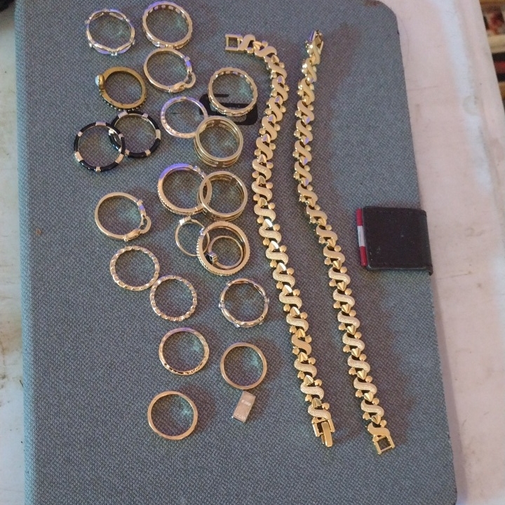 Gold And Black Ring Set With Bracelets